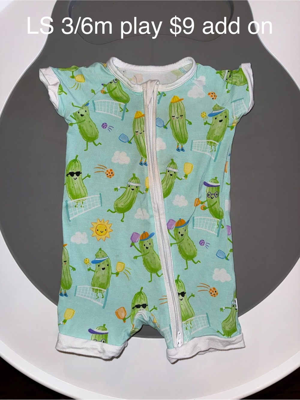 Little Sleepies Bamboo Light Aqua Cucumber Pickleball Print One-Piece